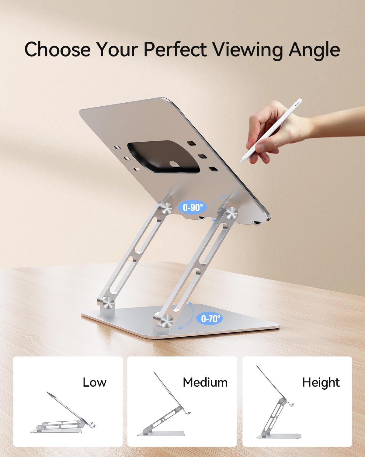 Orlian Foldable Aluminum Laptop Stand for 10-17.3" Laptops, Height Adjustable Portable Ergonomic Computer Holder, Space Saving Desk with Heat Dissipation. Compatible with MacBook/Dell/HP etc, Silver