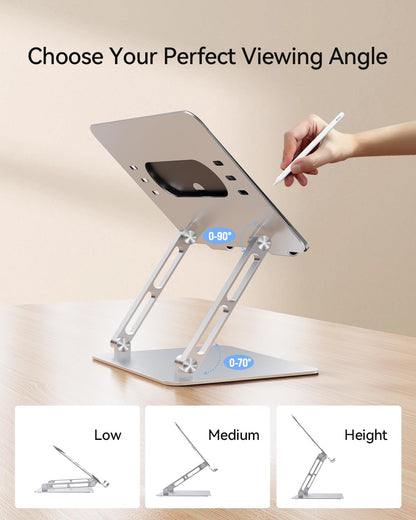 Orlian Foldable Aluminum Laptop Stand for 10-17.3" Laptops, Height Adjustable Portable Ergonomic Computer Holder, Space Saving Desk with Heat Dissipation. Compatible with MacBook/Dell/HP etc, Silver