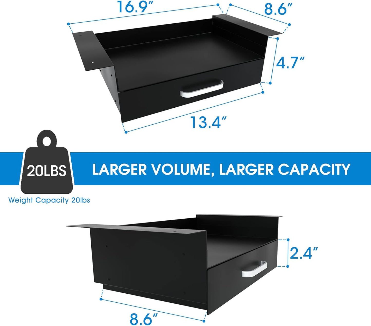 GOME Under Desk Slide out Pencil Drawer with Space Divider Design for Storing Pencil and Office Accessories, Underdesk Pull out Tray Organizer Mounted for Sit Stand Workstation