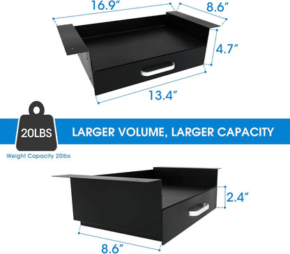 GOME Under Desk Slide out Pencil Drawer with Space Divider Design for Storing Pencil and Office Accessories, Underdesk Pull out Tray Organizer Mounted for Sit Stand Workstation