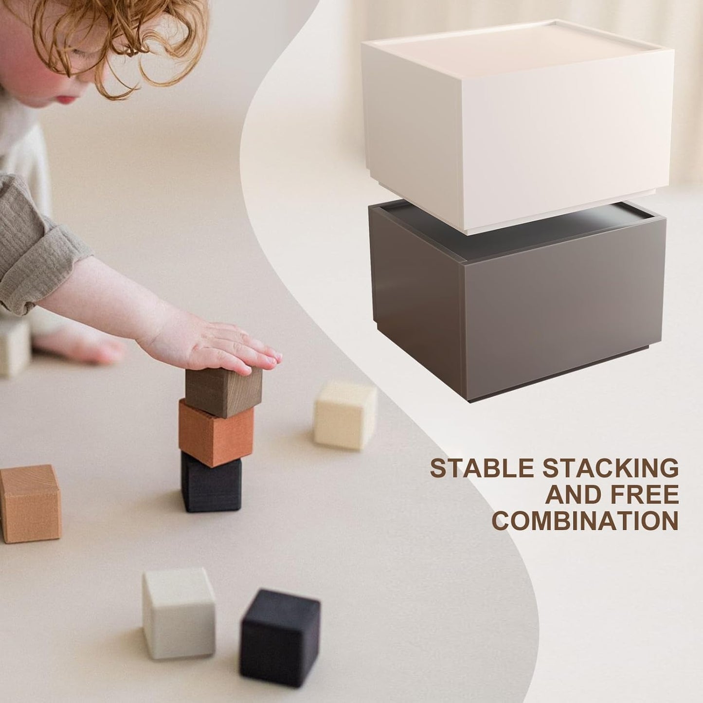 Stackable Storage Drawers, Wooden Drawer Storage Organizer, Modern Nightstands with Wooden Drawers, Small Storage Cabinet, Modular Design, Available in 2 Sizes for Versatile Use Oak Small