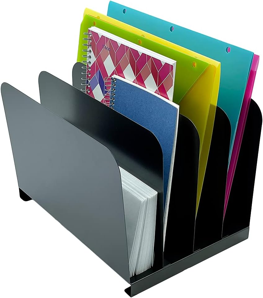 Huron Desktop File Binder Organizer Storage Vertical 8 Slot, Black Commercial Grade Steel