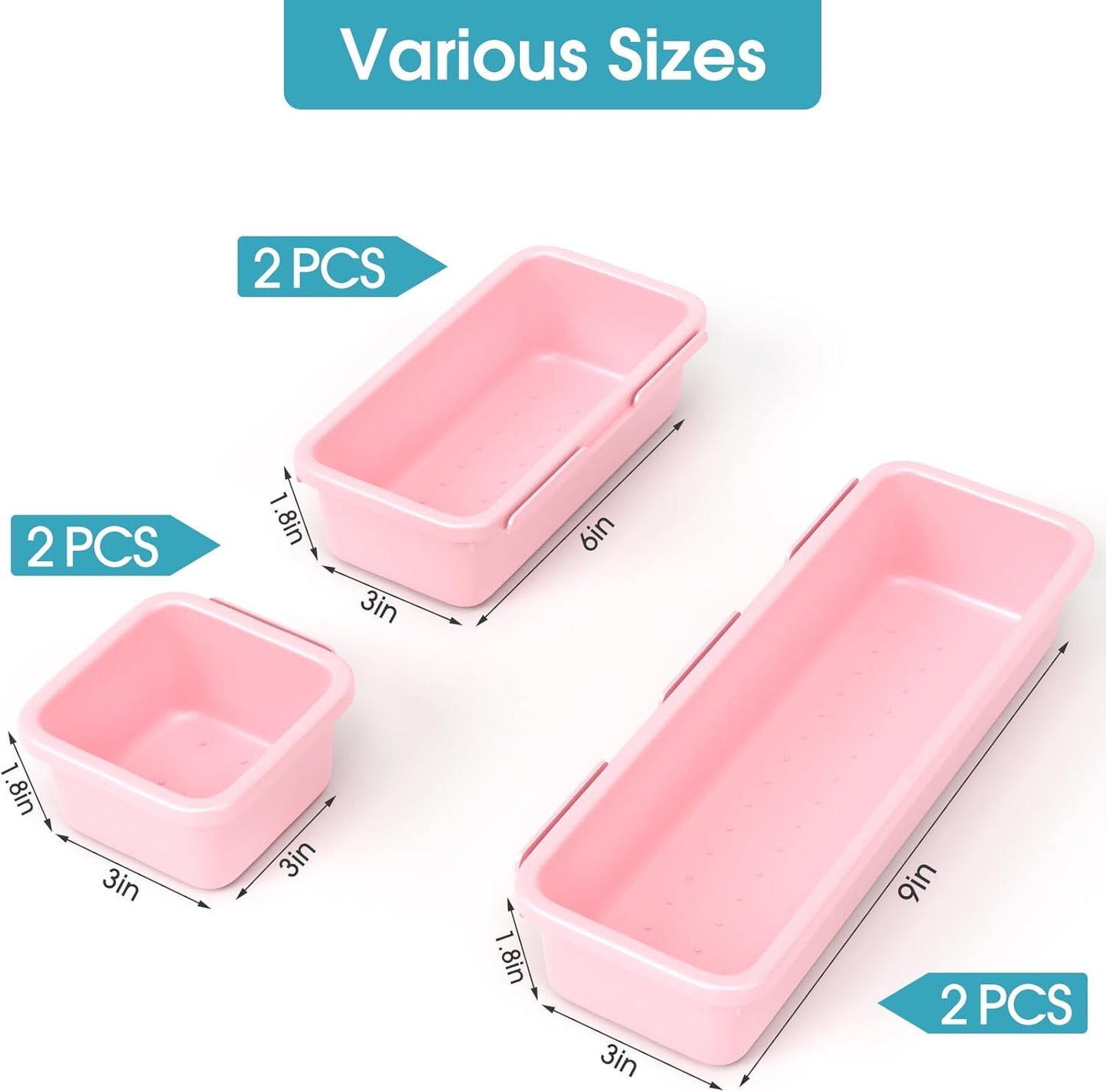StoreHappily 10 PCS Drawer Organizer Set, 4 Size Makeup Drawer Divider Organizer With Non-Slip Pads, Interlocking Plastic Storage Bins for Office,Jewelry Vanity,Gadgets, Bathroom,Kitchen, Black