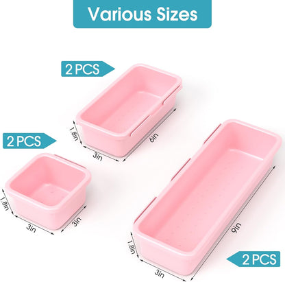 StoreHappily 10 PCS Drawer Organizer Set, 4 Size Makeup Drawer Divider Organizer With Non-Slip Pads, Interlocking Plastic Storage Bins for Office,Jewelry Vanity,Gadgets, Bathroom,Kitchen, Black