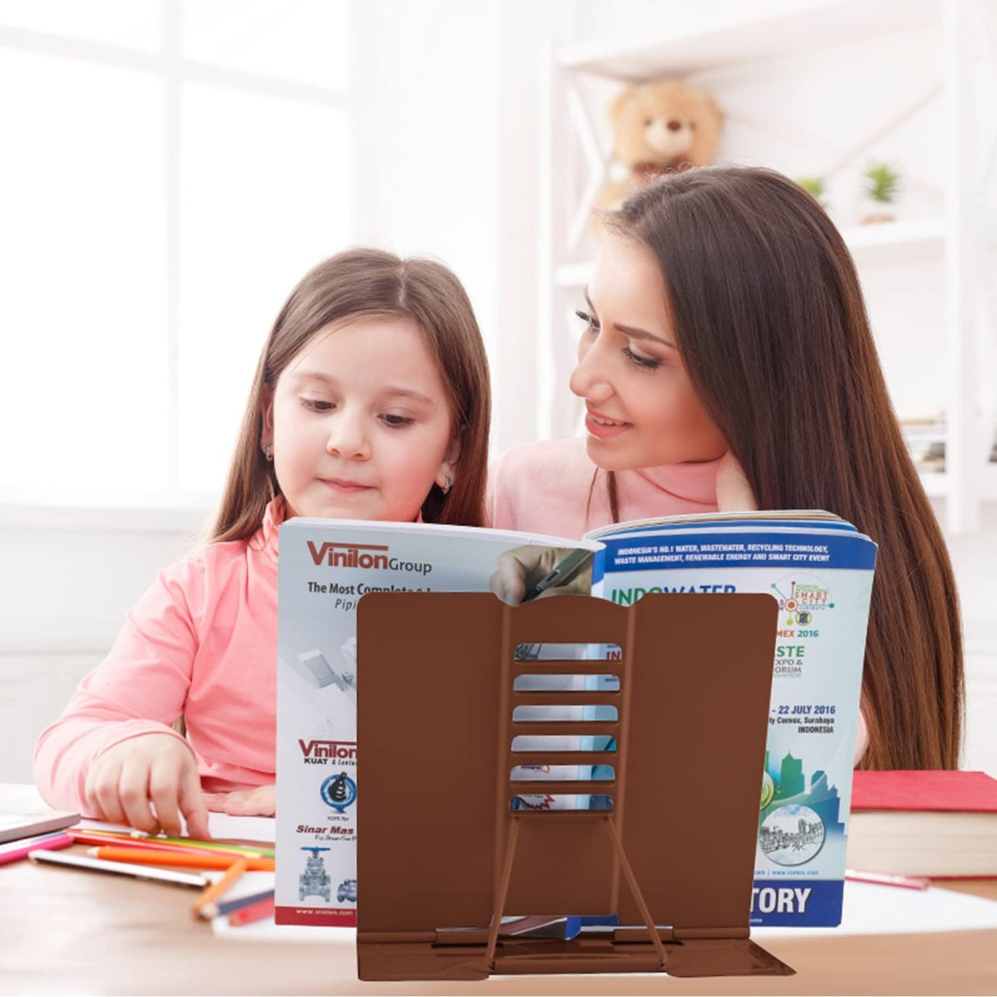 Honagu Metal Desk Book Holder, Hands Free Adjustable Cookbook & Document Holder, Portable Bookstand for Music Books, Textbooks, Recipes, Tablets & iPads (Purple)