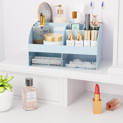 Makeup Organizer with Drawers, Cosmetic Storage for Dresser Vanity and Bathroom Countertop, Beauty Holder for Lipstick Brush, Skincare Organizer for Vanity, Cosmetic Display Case (White)