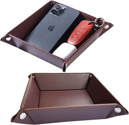 Valet Tray for Men Women 2 Pack - PU Leather Travel Catchall Tray Organizer - Desk Bedside Nightstand Storage Box for Jewelry Key Phone Remote Controller Wallet Watch Glasses Readers -White