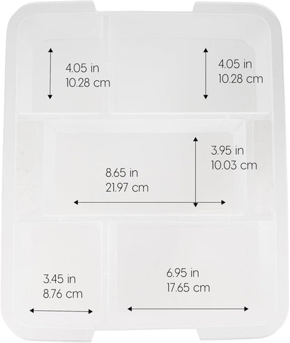IRIS USA 18 QT Clear Storage Organizer with Removable Dividers, Stackable Plastic Storage Box with Lid, Modular Container for Crafts, Tools, Office & Pantry Organization