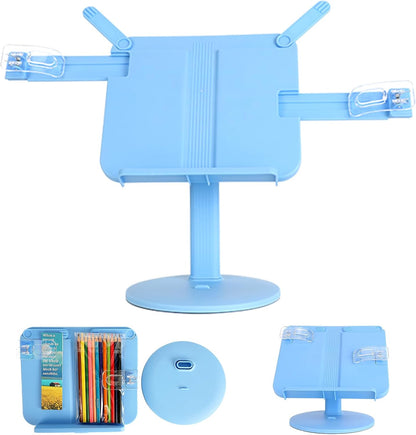 Kids Book Stand, Adjustable Reading Holder, Thick Base, Foldable Reading Stand with Elastic Page Clips, for 8.5"×11" or Smaller, Gift for Children's Day, Pink