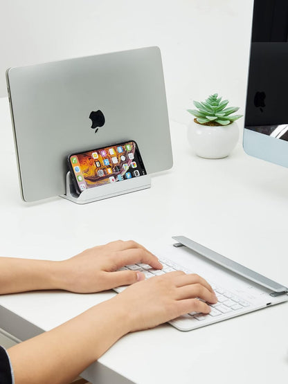 JARLINK 2-in-1 Design Vertical Laptop Stand Holder, Aluminum Laptop Stand for Desk with Adjustable Dock, Space-Saving Organizer Compatible with All MacBook, Samsung, HP, Dell, Chrome Book,Silver