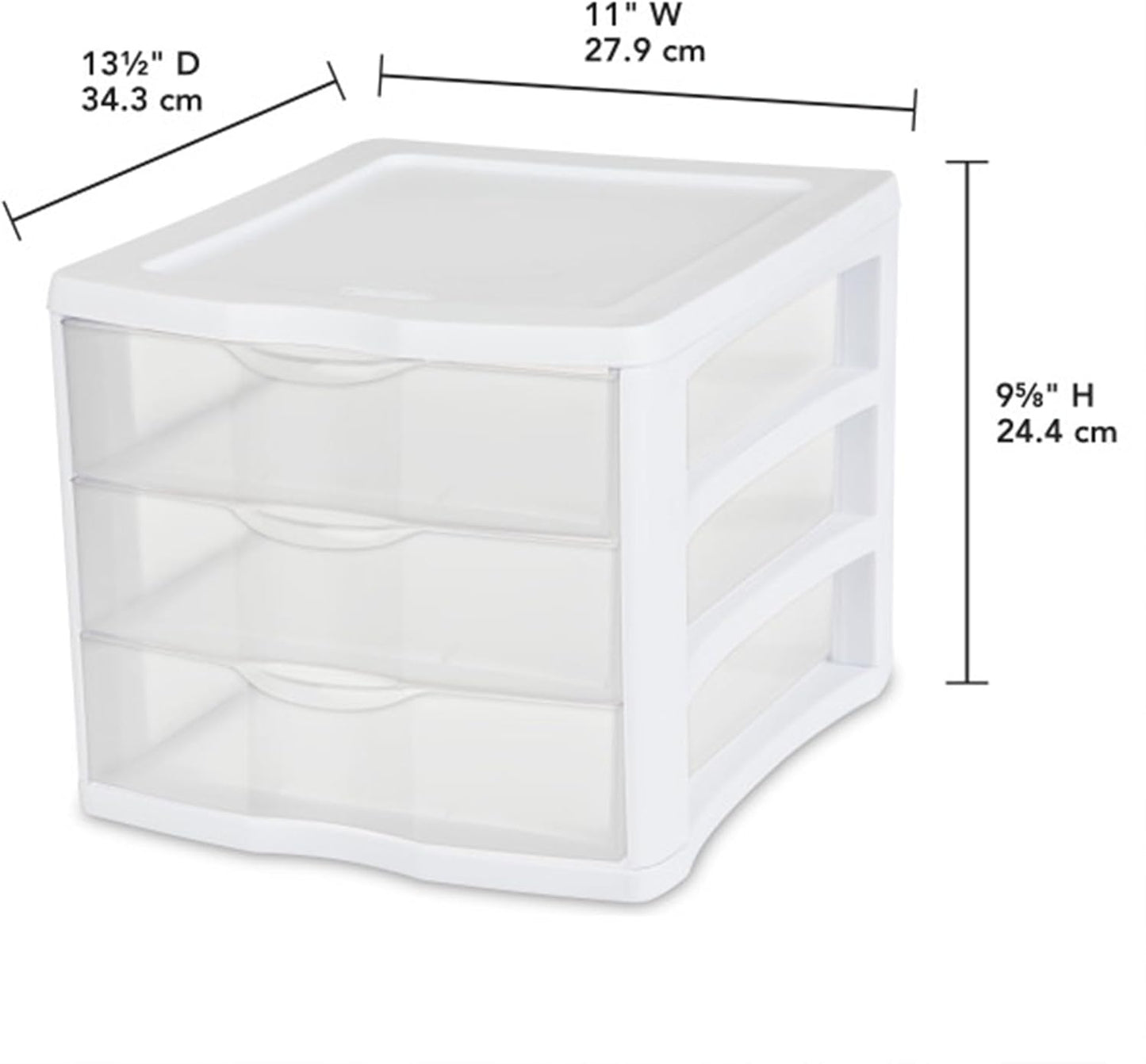 Sterilite 4-Pack 3 Drawer Unit, Stackable Plastic Organizer with Drawers, White Frame - Multi-Purpose Countertop Storage Containers for Office Supplies, Craft Rooms, Classrooms and Home Organization