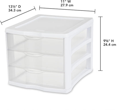 Sterilite 4-Pack 3 Drawer Unit, Stackable Plastic Organizer with Drawers, White Frame - Multi-Purpose Countertop Storage Containers for Office Supplies, Craft Rooms, Classrooms and Home Organization