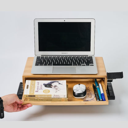 Monitor Stand Desk Top Organizer with Storage Drawer & Phone Holder,Bamboo Monitor Stand with Keyboard Tray, Wide Monitor Riser Non Slip Desk Riser