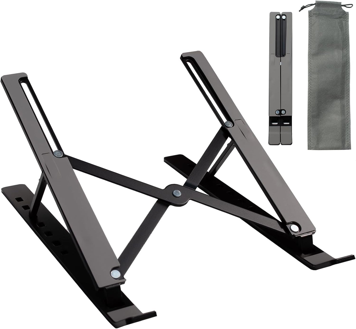 Foldable Laptop Stand for Desk, Adjustable Aluminum Holder for MacBook/iPad up to 18", Portable & Lightweight with Anti-Slip Silicone, Sturdy Metal Base for Travel (Black)