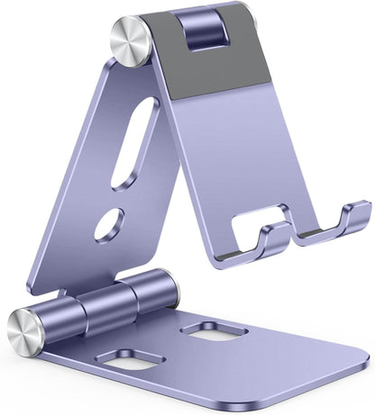 OMOTON Foldable Cell Phone Stand, C4 Portable Aluminum Phone Holder, Adjustable Phone Dock Cradle Compatible with iPhone 17/16/15 Pro Max Air, Samsung Galaxy, Small Tablets, All Smart Phones, Silver