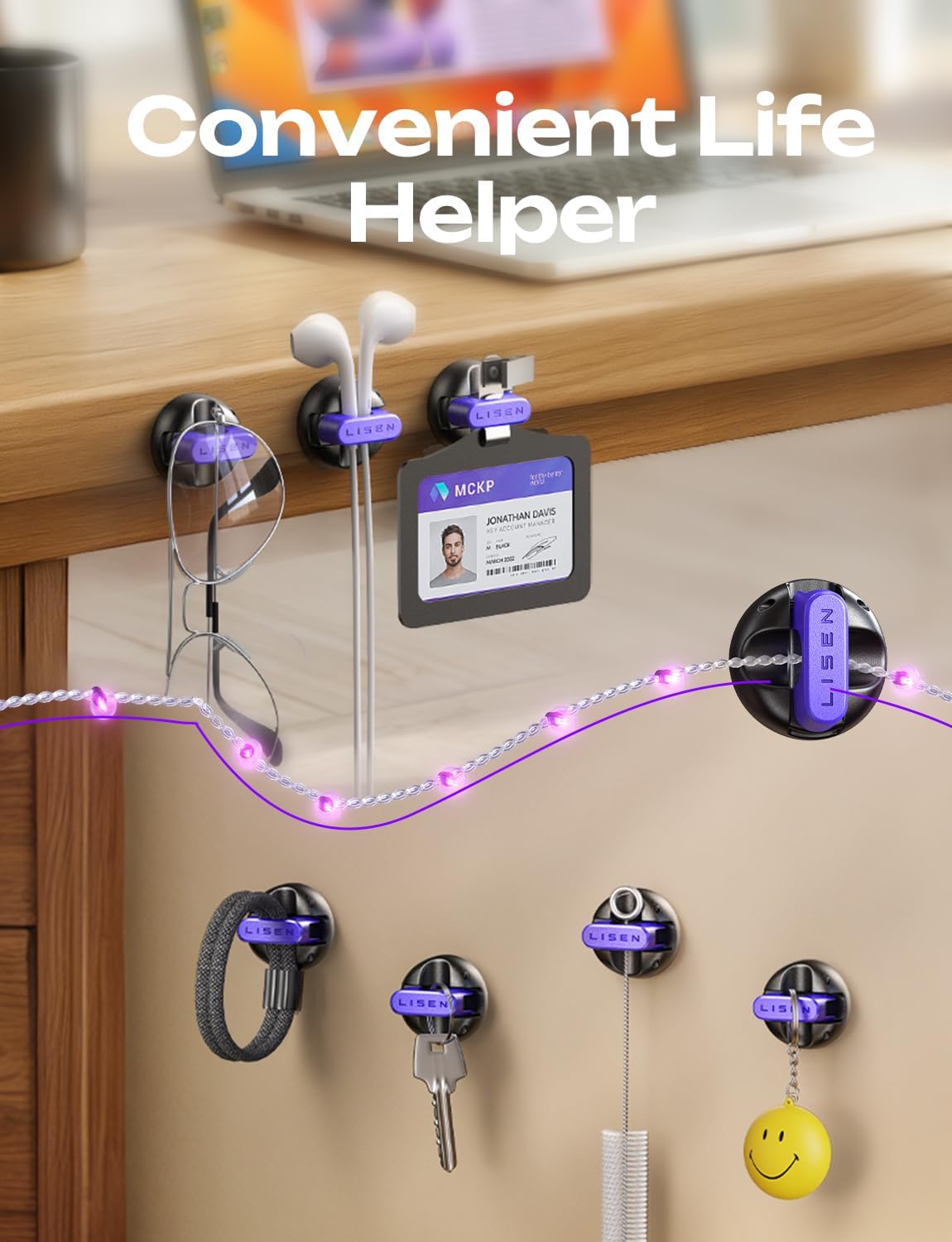 LISEN Magnetic Charging Cord Holder 8-Pack Charging Cord Organizer [1S Click-in], Easy Open Cable Holder with Strong Adhesive, Cable Management Clips Neatly for Nightstand, Desk, Home, Office, Car