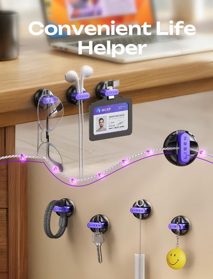 LISEN Magnetic Charging Cord Holder 8-Pack Charging Cord Organizer [1S Click-in], Easy Open Cable Holder with Strong Adhesive, Cable Management Clips Neatly for Nightstand, Desk, Home, Office, Car