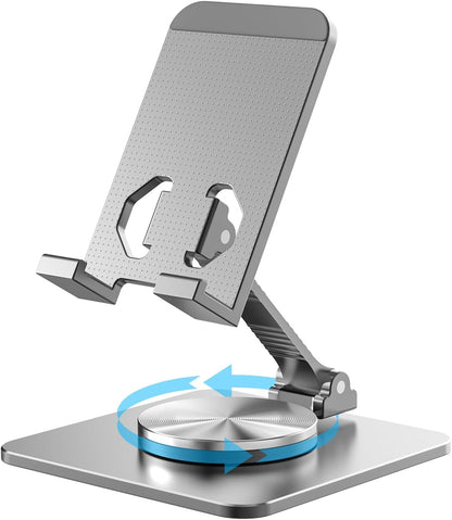 Cell Phone & Tablet Stand for Desk, Aluminum Adjustable Holder for iPhone, iPad & Smartphones || Foldable Mount with 360° Swivel, Stable Base & Portable Design for 4–9.7in Devices, Purple