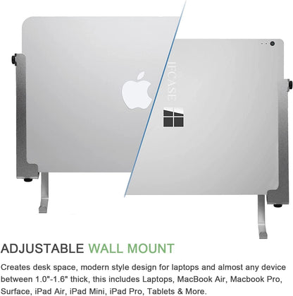 IFCASE Aluminum Wall Laptop Mount Holder for MacBook Air, Pro, Surface, iPad, Tablets, Cell Phones with Headphone Hook, Anti-Scratch Pads, Adhesive & Screws (Black)