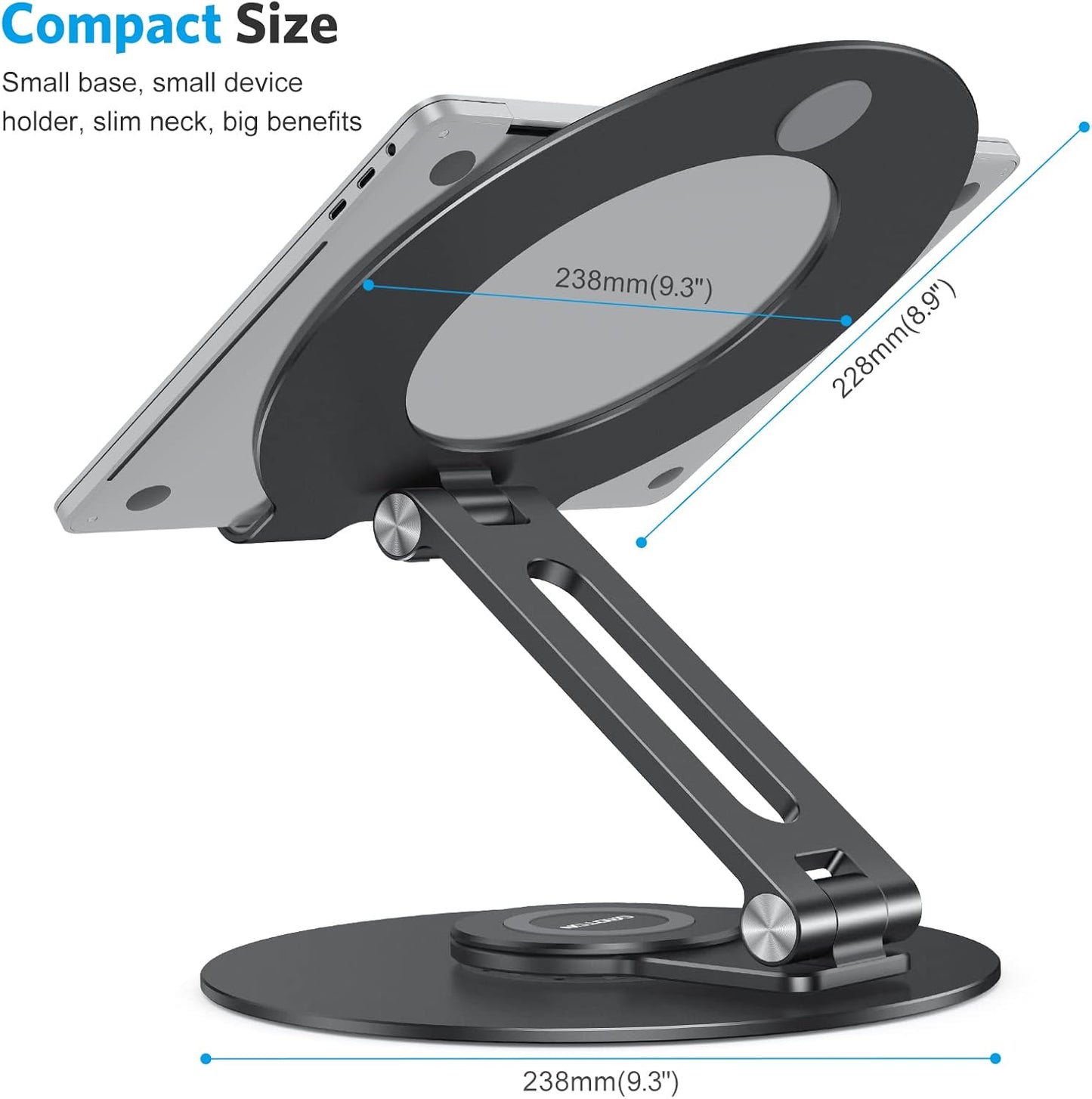 OMOTON Adjustable Laptop Stand with 360 Rotating Base, Ergonomic Laptop Riser for Collaborative Work, Dual Rotary Shaft Fully Foldable for Easy Storage, Fits All Laptops up to 16 inches, Silver
