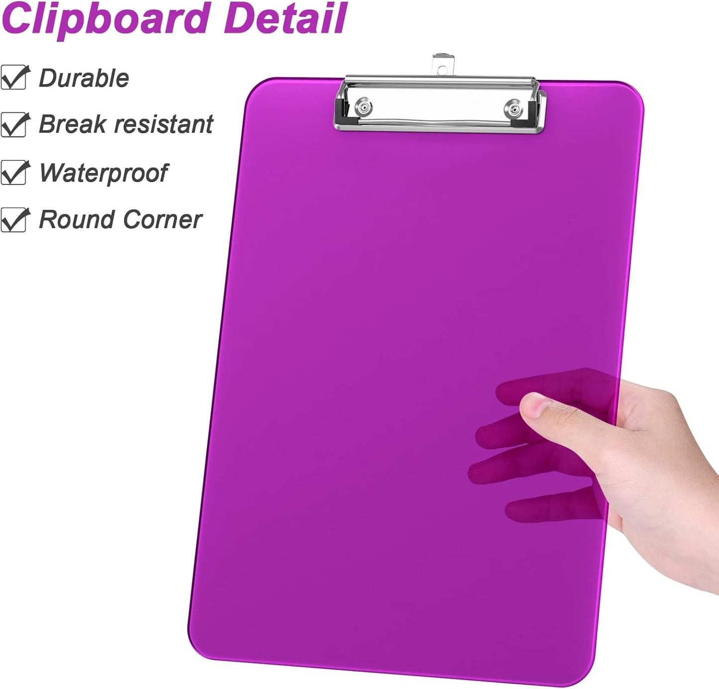 Rimilak 8.5 x 11 Plastic Clipboards Set of 2, Low Profile Metal Clip, Translucent Board, 12.5 x 9 in Letter Size, Office Supply, Back to School, Purple