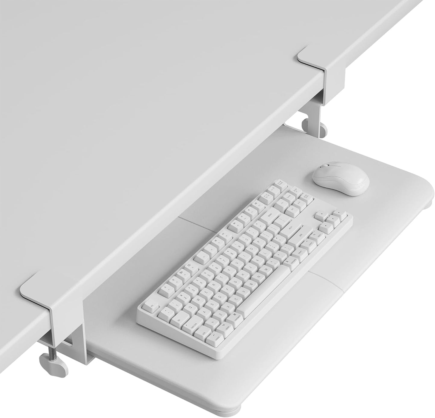 BONTEC KMT01 Under Desk Keyboard Tray, Pull-Out Keyboard & Mouse Platform with C-Clamp, 25.6 x 11.8 in Space-Saving Ergonomic Slide-Out Drawer, Black
