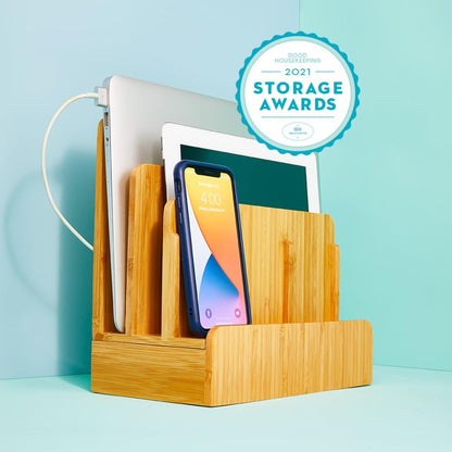 Great Useful Stuff G.U.S. Multi-Device Charging Station Dock & Organizer - Multiple Finishes Available. for Laptops, Tablets, and Phones - Strong Build, Eco-Friendly Bamboo