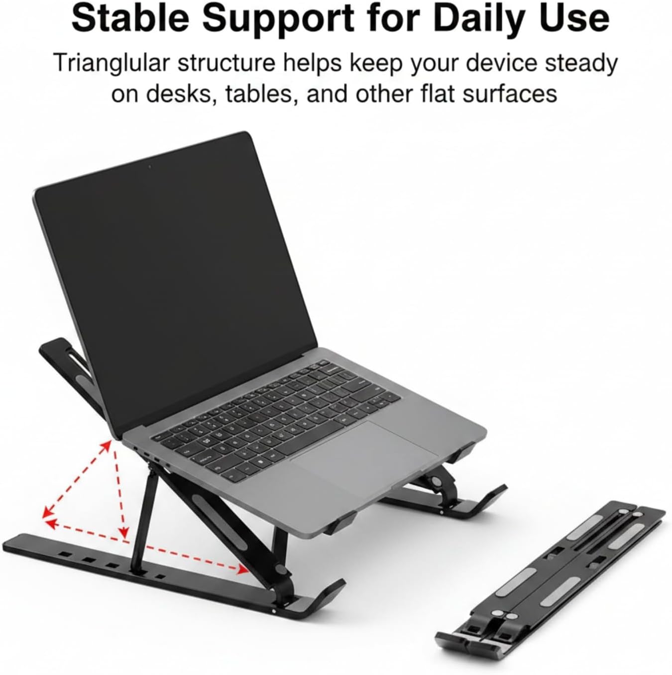Adjustable Laptop Stand, Foldable Aluminum Laptop Riser for Desk, Portable Ergonomic Notebook Holder for 10-17 Inch Laptops, iPad & Tablet (Black,Aluminum Alloy)