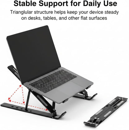 Adjustable Laptop Stand, Foldable Aluminum Laptop Riser for Desk, Portable Ergonomic Notebook Holder for 10-17 Inch Laptops, iPad & Tablet (Black,Aluminum Alloy)