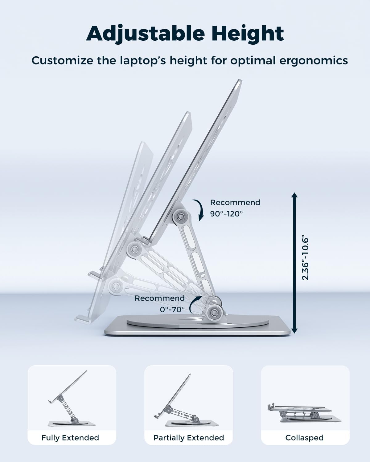 Aoviho 360° Rotating Laptop Stand for Desk | Adjustable, Foldable, Portable Aluminum Ergonomic Riser | Compatible with MacBook, Dell, HP & All Laptops 10-16 inch | Gray