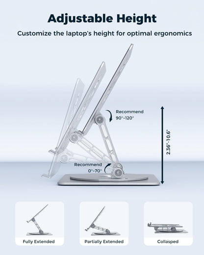 Aoviho 360° Rotating Laptop Stand for Desk | Adjustable, Foldable, Portable Aluminum Ergonomic Riser | Compatible with MacBook, Dell, HP & All Laptops 10-16 inch | Gray