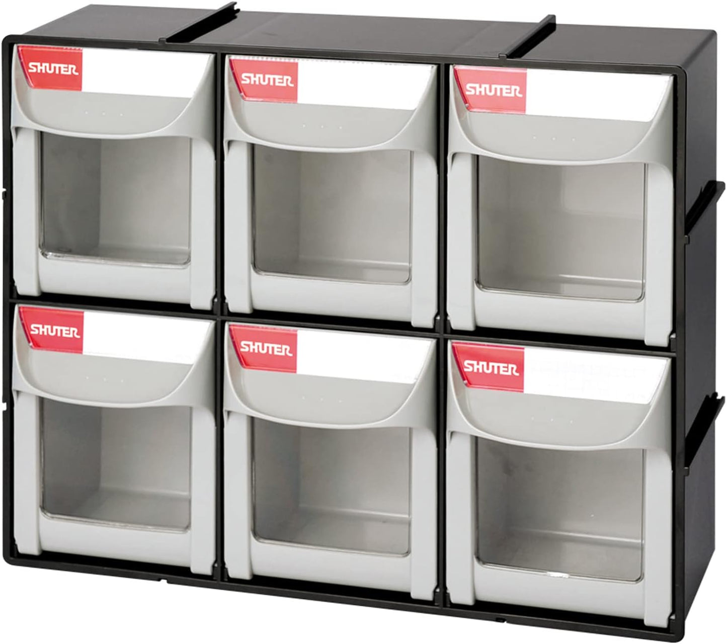 SHUTER Tilt Out Storage Cabinet w/6 Removeable Drawers, Plastic Small Parts Organiser, Stackable Storage Drawers, Tip Out Bin Kits-Included, Sewing Craft Storage Bins, Black FO-306-BK