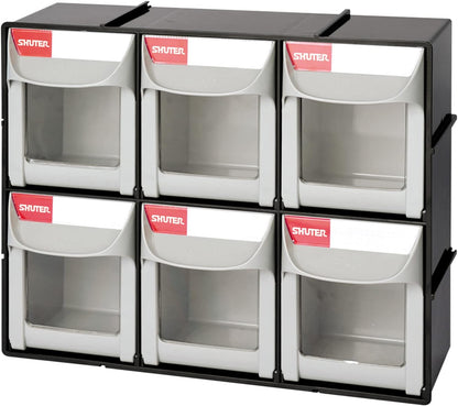 SHUTER Tilt Out Storage Cabinet w/6 Removeable Drawers, Plastic Small Parts Organiser, Stackable Storage Drawers, Tip Out Bin Kits-Included, Sewing Craft Storage Bins, Black FO-306-BK