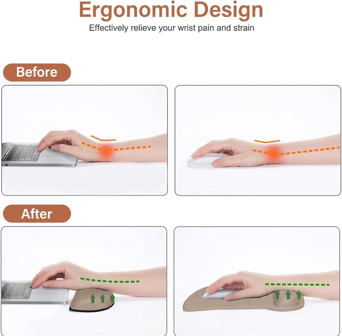 MOSISO Wrist Rest Support for Mouse Pad & Keyboard Set, Ergonomic Mousepad Non-Slip Base Home/Office Pain Relief & Easy Typing Cushion with Neoprene Cloth & Raised Memory Foam, Apricot