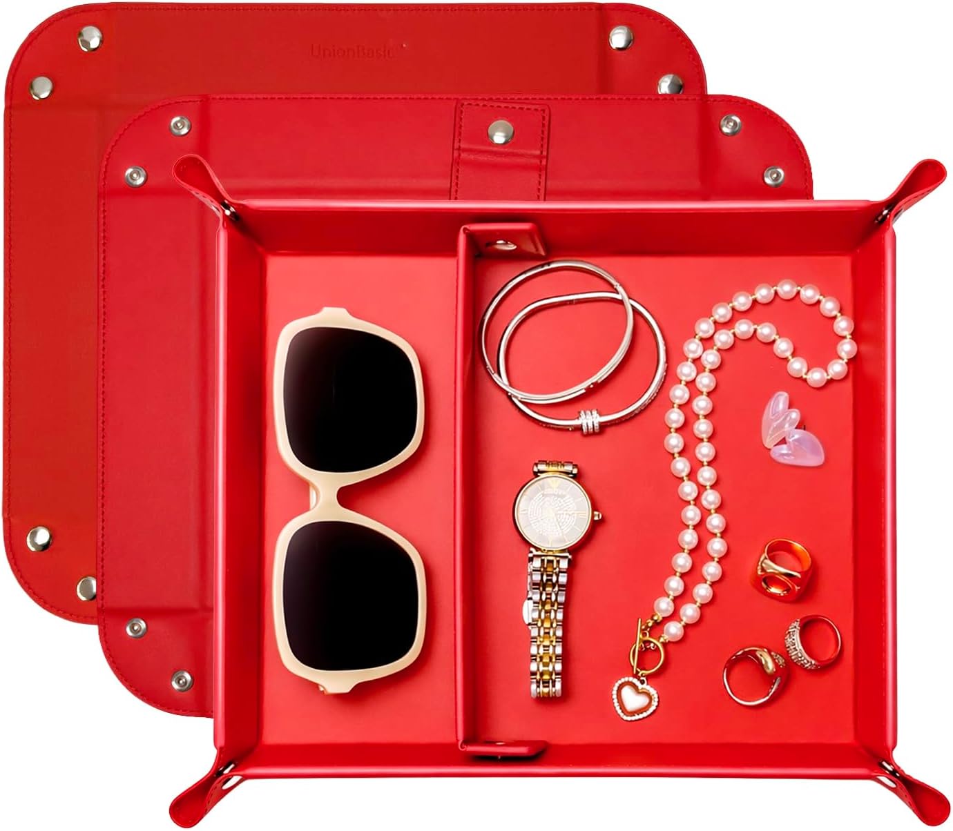 UnionBasic Medium Valet Tray, Jewelry Tray for Rings Watches Earrings, Entryway Catchall Caddy for Coins Keys Change, Nightstand Bedside Valet Holder, Trays for Electronic Gadgets, Candy Pink Plus - Colors A
