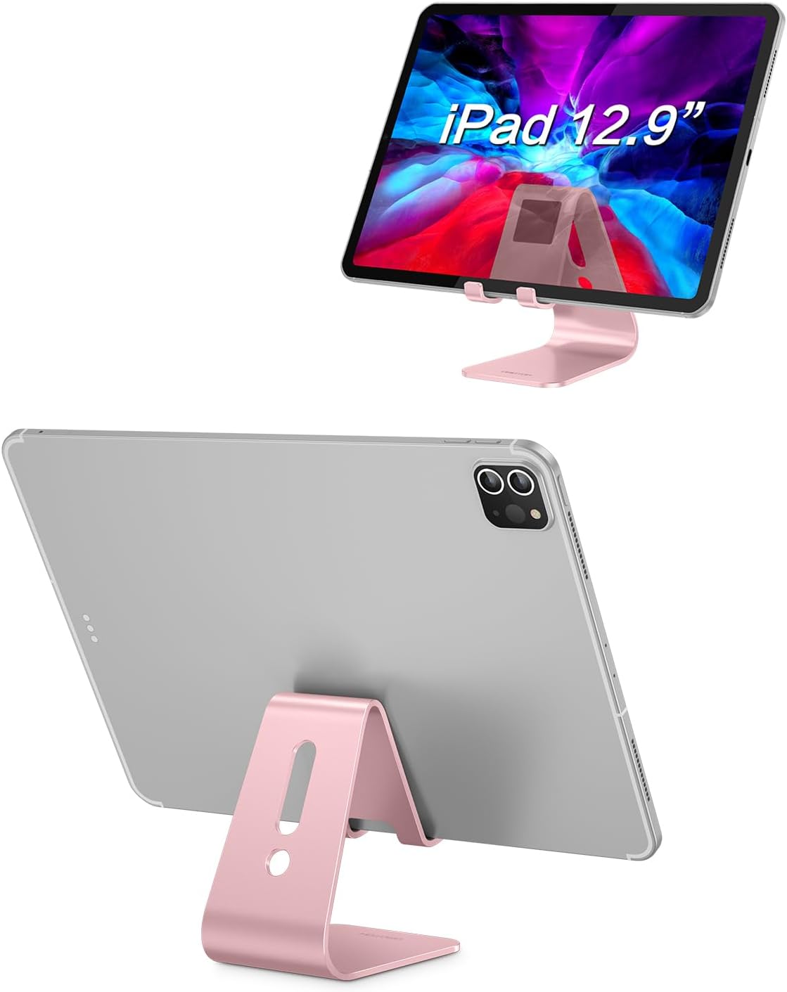 OMOTON Upgraded Aluminum Cell Phone Stand for Desk, C1 Durable Cellphone Dock with Protective Pads, Smart Stand Designed for iPhone17, 16/15/14/13 Pro Max Air, iPad mini, Android Phones,Rose Gold