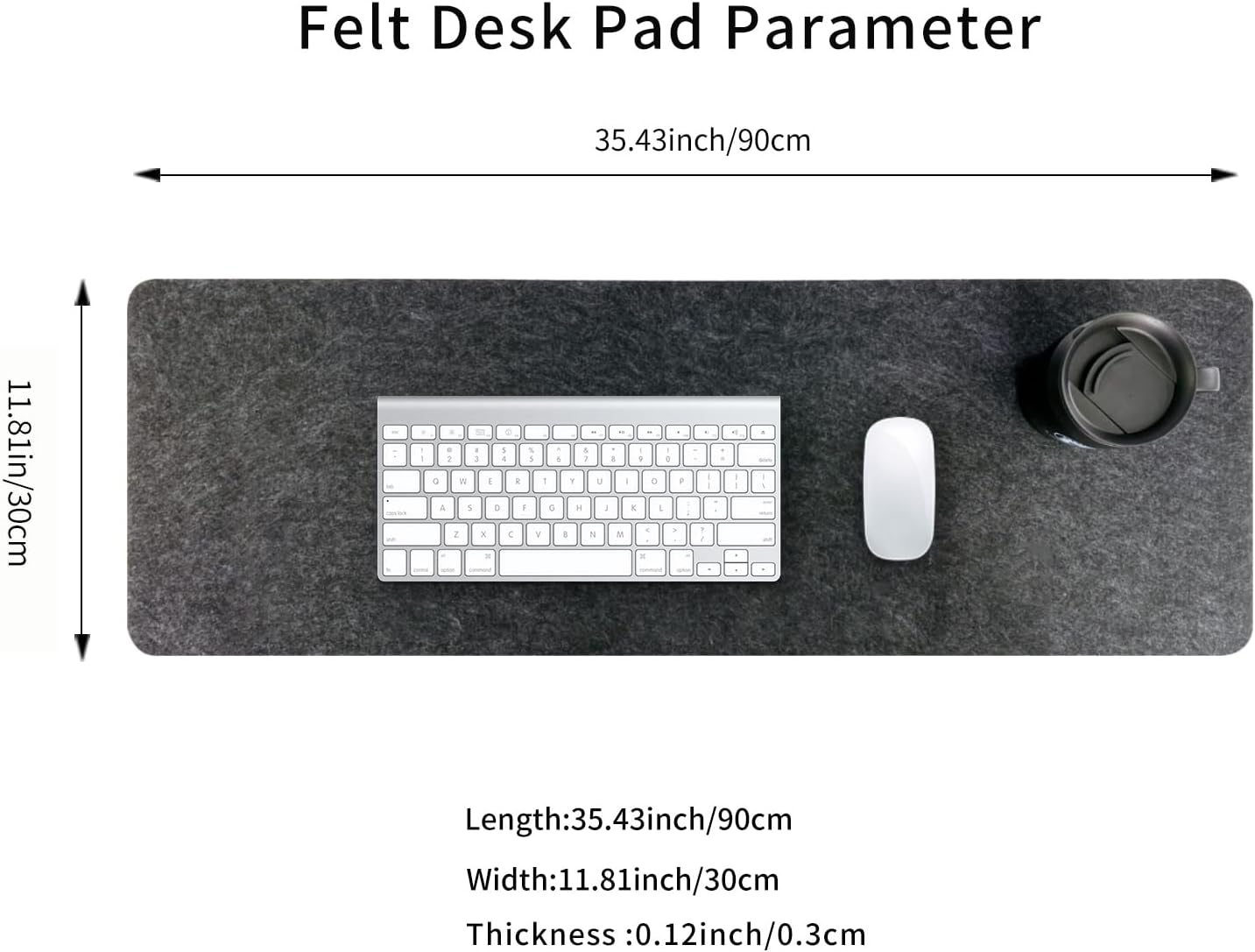 DawnTrees Felt Desk Pad,Keyboard Mat (35.8" x 11.8"),Large Felt Mouse Pad,Computer Desk Mat XL,Desk Protector for Office (Light Gray)
