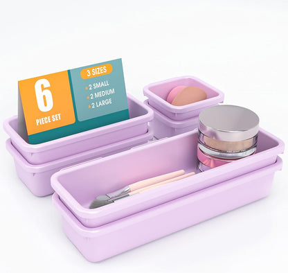 StoreHappily 10 PCS Drawer Organizer Set, 4 Size Makeup Drawer Divider Organizer With Non-Slip Pads, Interlocking Plastic Storage Bins for Office,Jewelry Vanity,Gadgets, Bathroom,Kitchen, Black