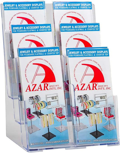 Azar Displays 252378, Brochure Holder, Acrylic Desk Organizer, Three Tier Document, Magazine & Sign Holder, Wall Mount Desk Accessories, Literature Display Stand, Divider for 4" Pamphlets, 8.5"x11"