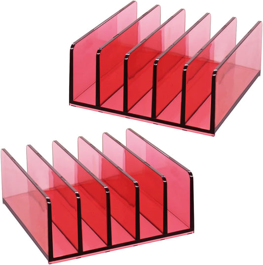 5 Slots Makeup Organizer for Desk, 2Pack Acrylic Mail Organizer Countertop for Sorting Mail, Business Card, Cash, Bill Money Organizer for Cash Envelope,Cash Tray for Cash Stuffing, Red