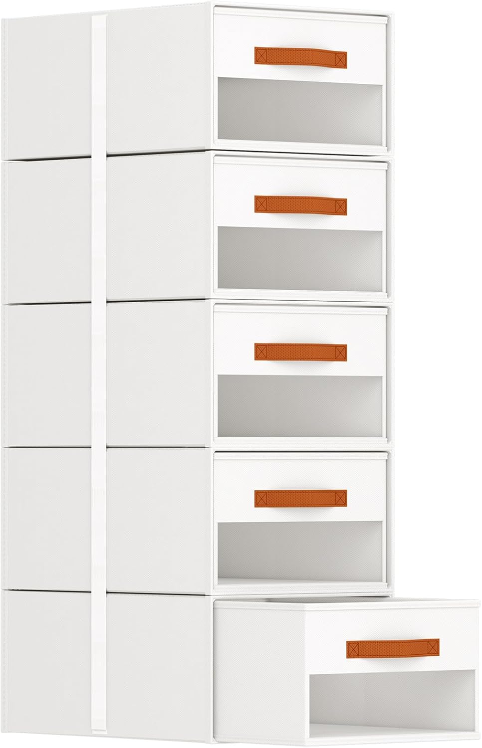 Stackable Storage Drawers - Pull Out Storage Bins with Drawers for Closet Clothes Organizers with Weekly Labels & Clear Window, Closet Shelf Storage for Bedroom, Living Room, 5 Pack, White