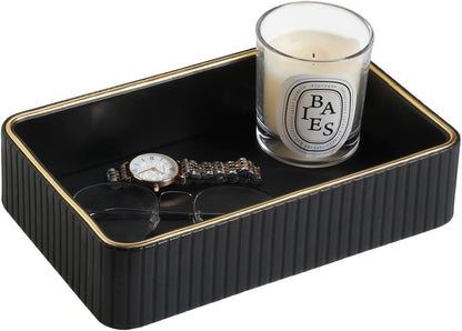 Desk Organizer Tray, PU Leather Nightstand Organizer Perfume Valet Tray for Men Women, Decorative Vanity Trays Trinket Dish Key Bowl for Entryway Table (2pcs, Ivory, Large+Small)