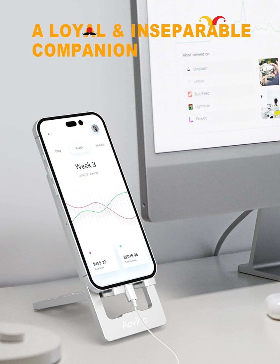 Aoviho Phone Stand for Desk, Ultra-Thin Foldable Aluminum Phone Holder, Portable Travel & Office Cell Phone Stand Compatible with iPhone 17 16 15 14 13 12 Pro Max, Fits 3.7"-7" Devices, Black