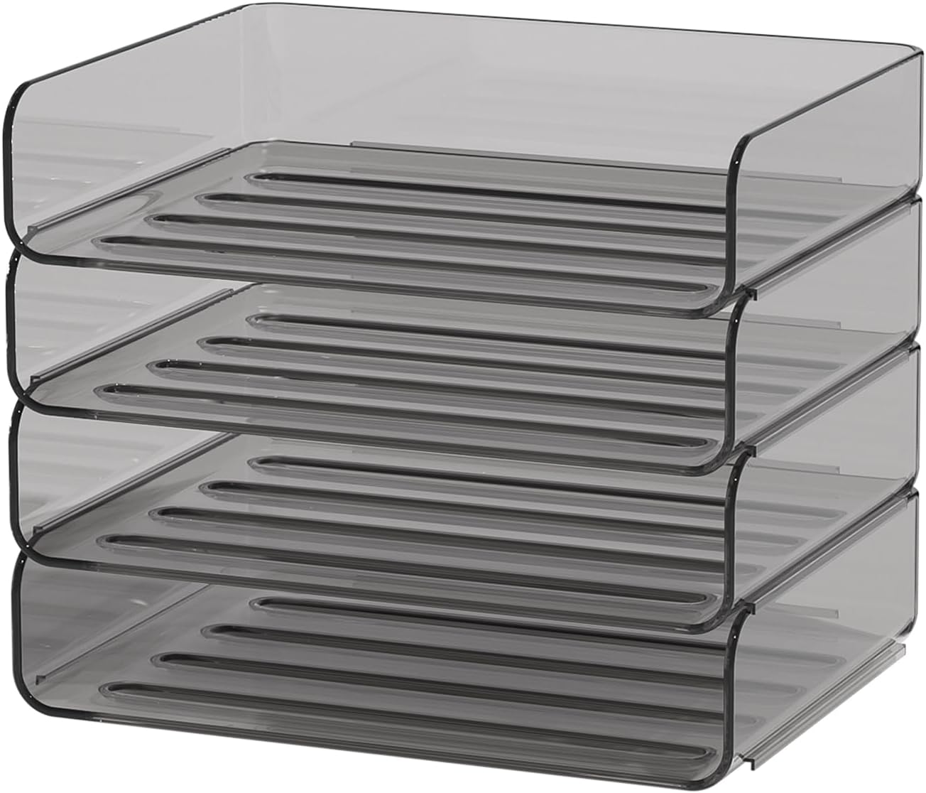 FANXIYQ 4-Tier Acrylic Paper Tray Organizer - Low-Profile Desk File Sorter for Office/Home, Clear Stackable Letter Tray for Bills, Crafts, Notebooks