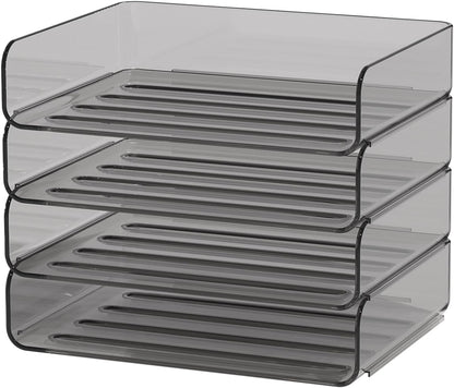 FANXIYQ 4-Tier Acrylic Paper Tray Organizer - Low-Profile Desk File Sorter for Office/Home, Clear Stackable Letter Tray for Bills, Crafts, Notebooks