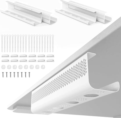KHAMAL Cable Management Under Desk 26PCS - Cable Management Tray Kit Ventilated Hexagonal Design with Cable Clips, Wire Ties, Cord Holder & Screws for Office, Home - 2 White Sets