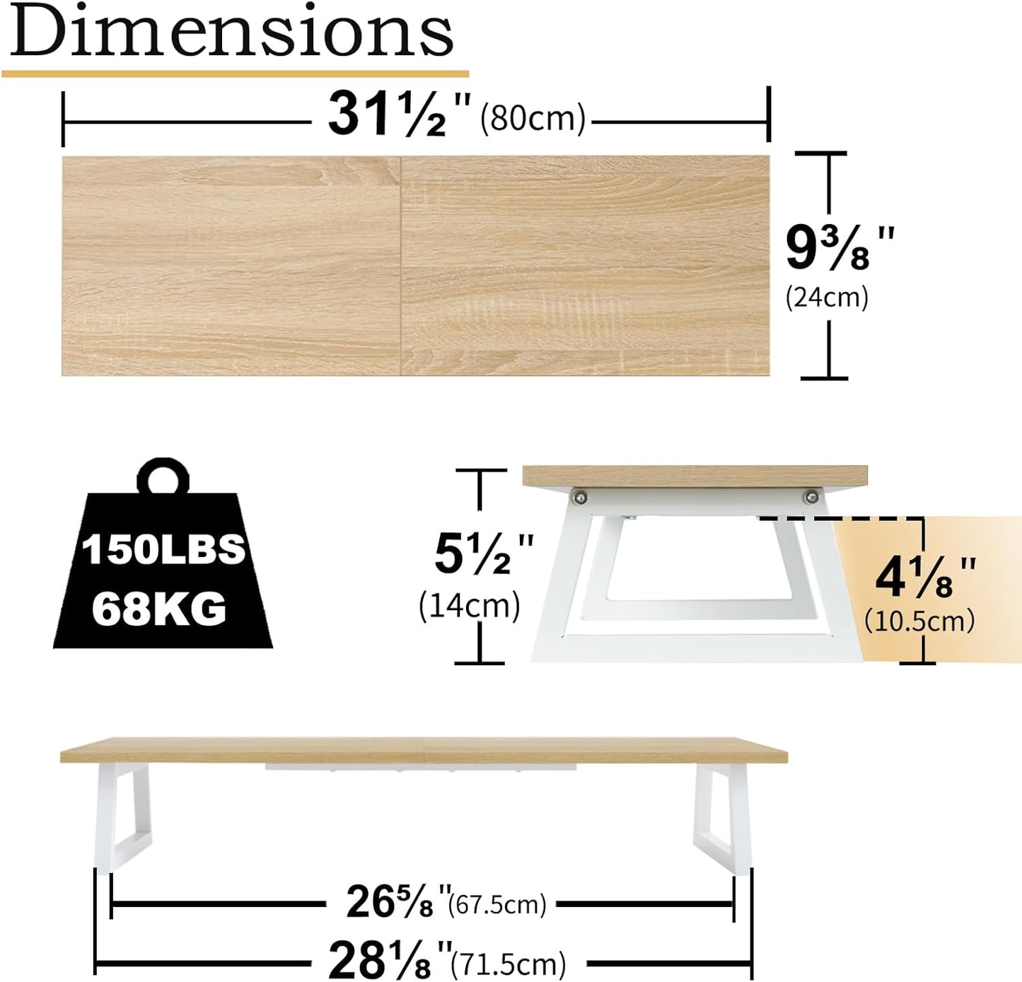 TEAMIX 31.5 inch Dual Monitor Riser for 2 Monitors, Long Monitor Stand Riser TV Stand Riser Monitor Stand for Desk Wood & Steel Desktop Riser Desk Organization Home Office