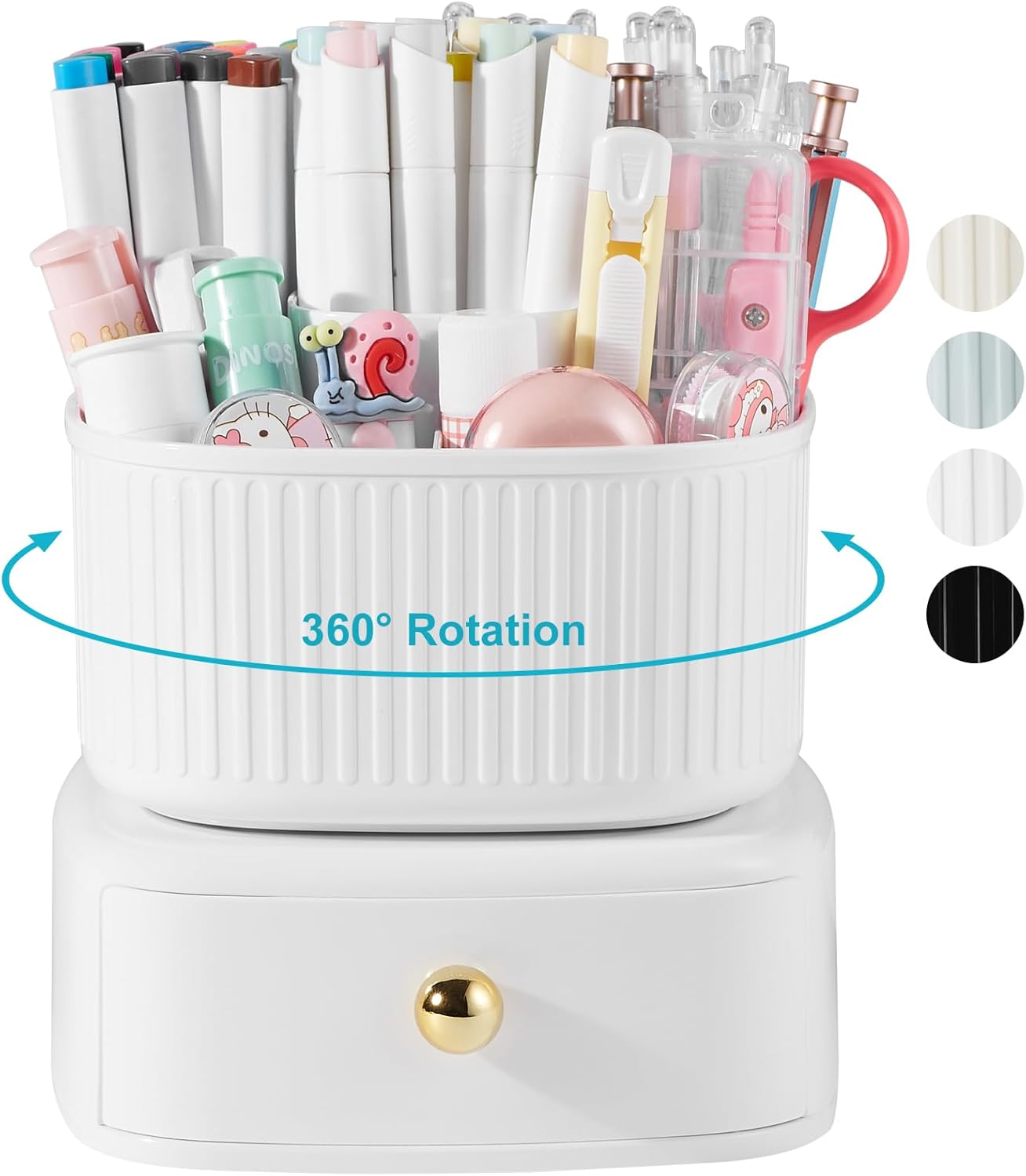 Desk Pencil Pen Holder, 5 Slots 360 Degree Rotating Pencil Pen Organizers for Desk Desktop Storage Stationery Supplies Organizer Cute Pen Cup for Office School Home Art Supply Cream Yellow