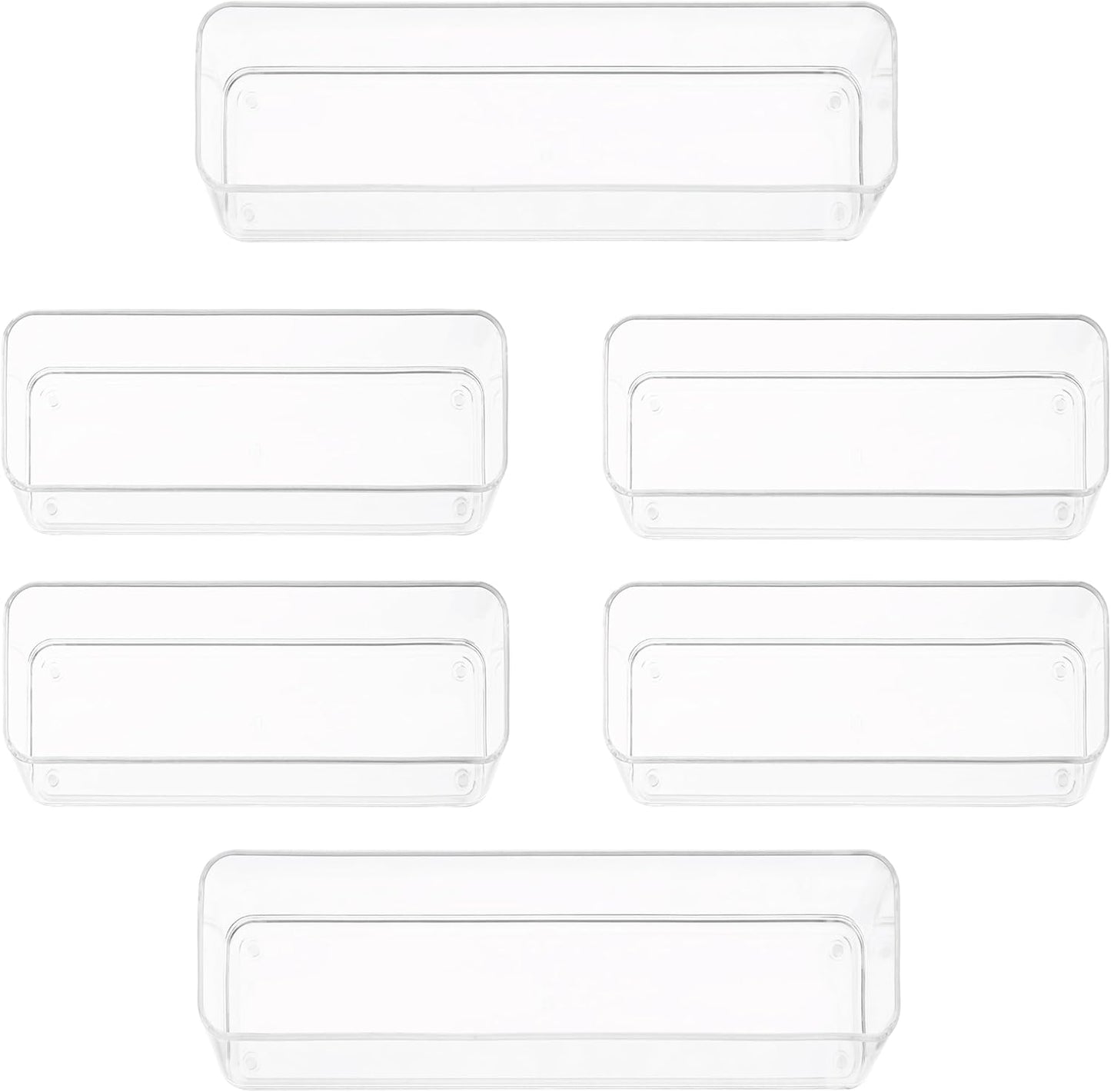 primebox Plastic Clear Drawer Organizers. Bathroom. Kitchen, Bedroom, Utensils, Office Organizer Bins, Storage Trays. Stackable. 9" x 6" x 2" Set of 6