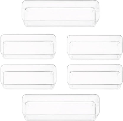 primebox Plastic Clear Drawer Organizers. Bathroom. Kitchen, Bedroom, Utensils, Office Organizer Bins, Storage Trays. Stackable. 9" x 6" x 2" Set of 6